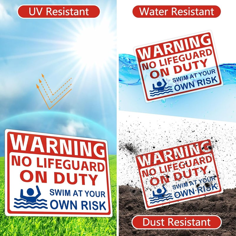 AzReference Warning No Lifeguard On Duty Large Sign, 10x14 Inches Swim at Your Own Risk Pool Metal Signs Legal, Rust Free .040 Aluminum, for Pools Beach Water Parks Outdoor - Image 3